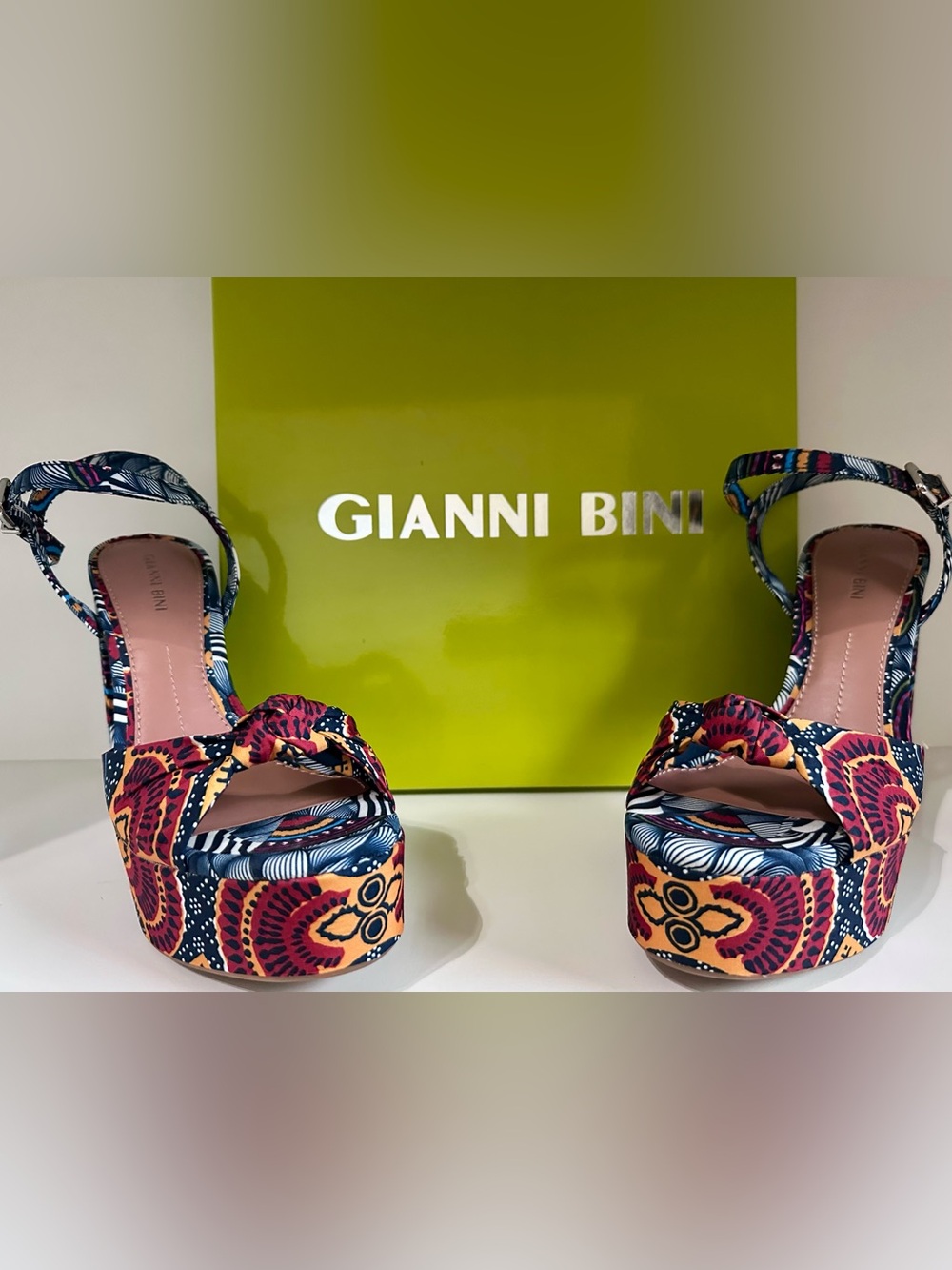 Gianni Bini Navy Pink Orange Patterned Platform Sandals